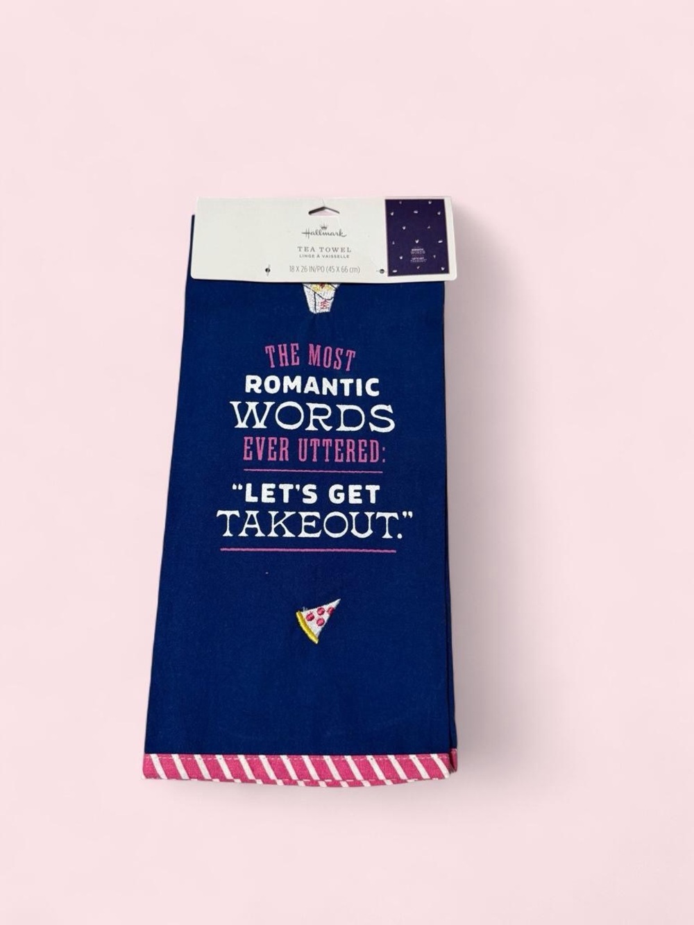 Hallmark Navy and Pink Tea Towel - 'Let's Get Takeout'